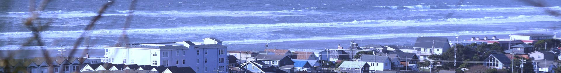 View of buildings and ocean, Rockaway Beach, Oregon