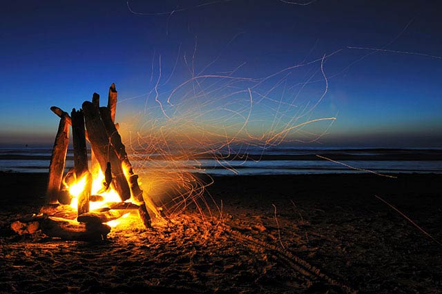 Bonfire at the beach, Rockaway Beach, Oregon