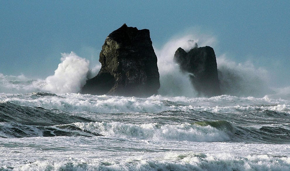 Waves crashing on Twin Rocks, Rockaway Beach, Oregon