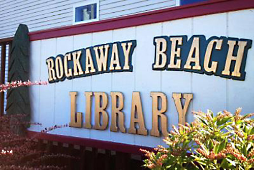 rockaway beach library sign