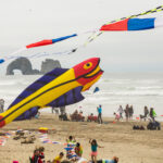 Flying kites on Rockaway Beach.
